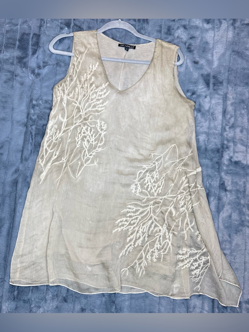 PICADILLY CANADA Embroidered Tunic Tank Dress Beige Tan Medium Boho Flowy